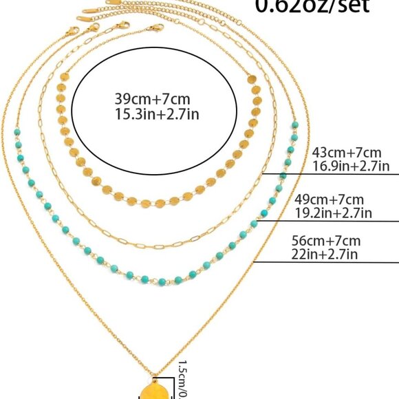 Boho Layered Gold Necklaces for Women with Western Turquoise Pendant Charm - Picture 5 of 7